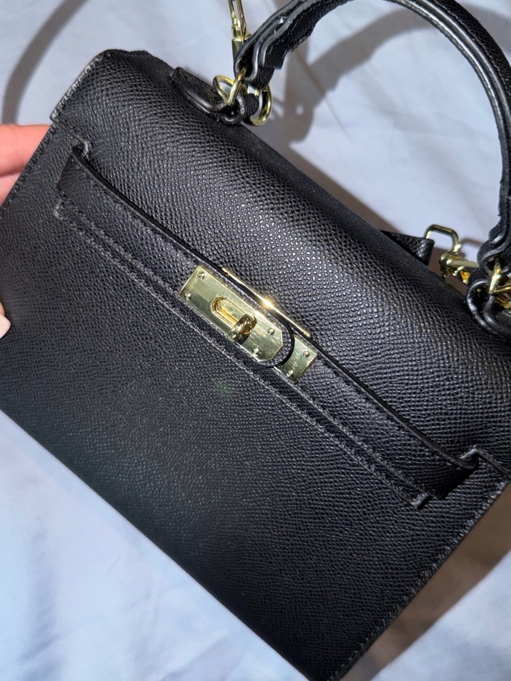 Black Structured Top-Handle Bag with Gold Hardware